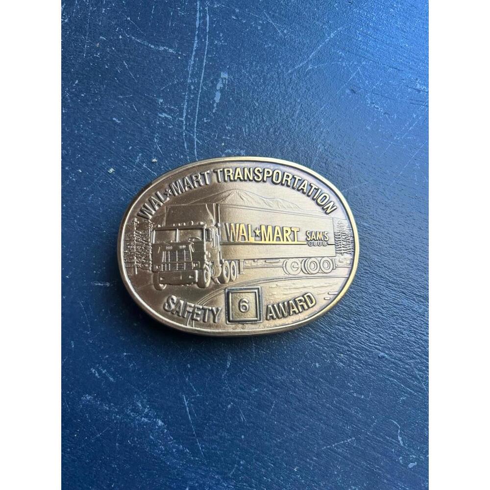 Vintage WAL-MART Transportation Safety Award Solid Brass Belt Buckle Collectible